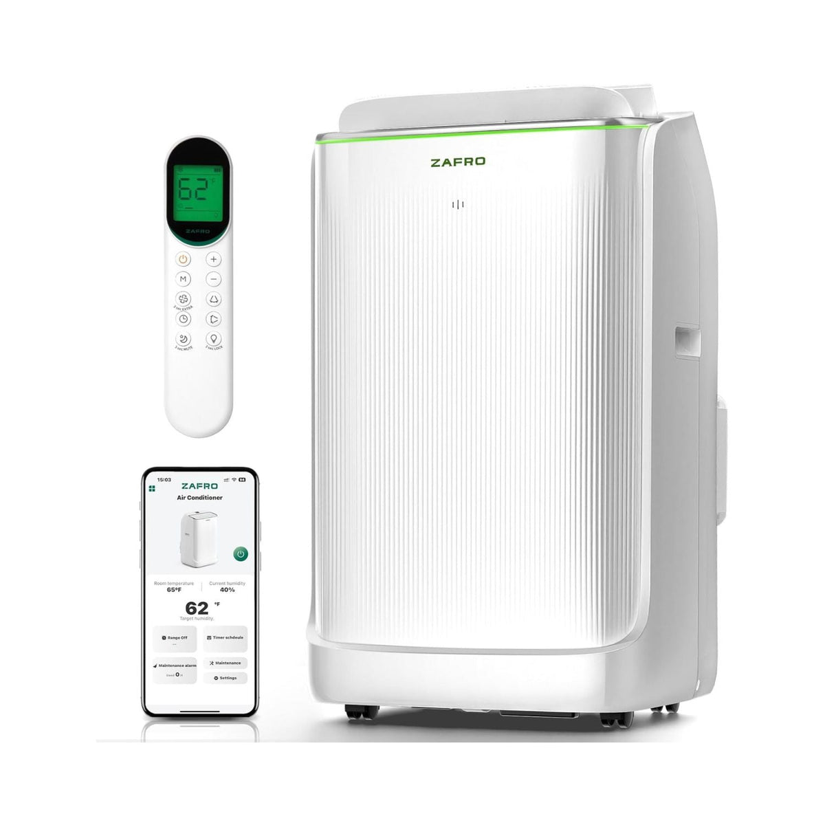 ZAFRO 16,000 BTU (12,000 BTU SACC) Dual Hose Smart Inverter Portable Air Conditioner Cools Up To 600 sq. ft.
